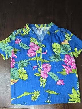 Vintage Men's Hilo Hattie Blue Hawaiian Floral Button Down Shirt